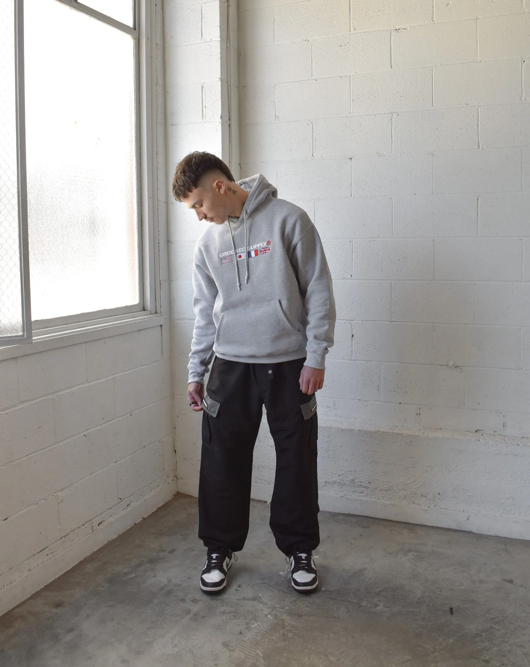 Flag Hoodie - Heather Grey (Embroidered Logo)