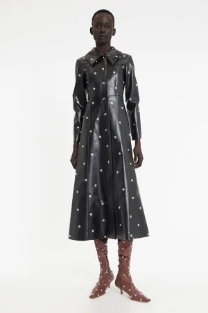 Flared Fitted Coat Covered In Studs Black