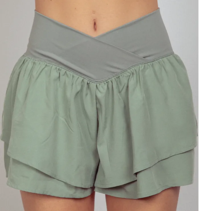 Flirty Girl Shorts- Sage Green