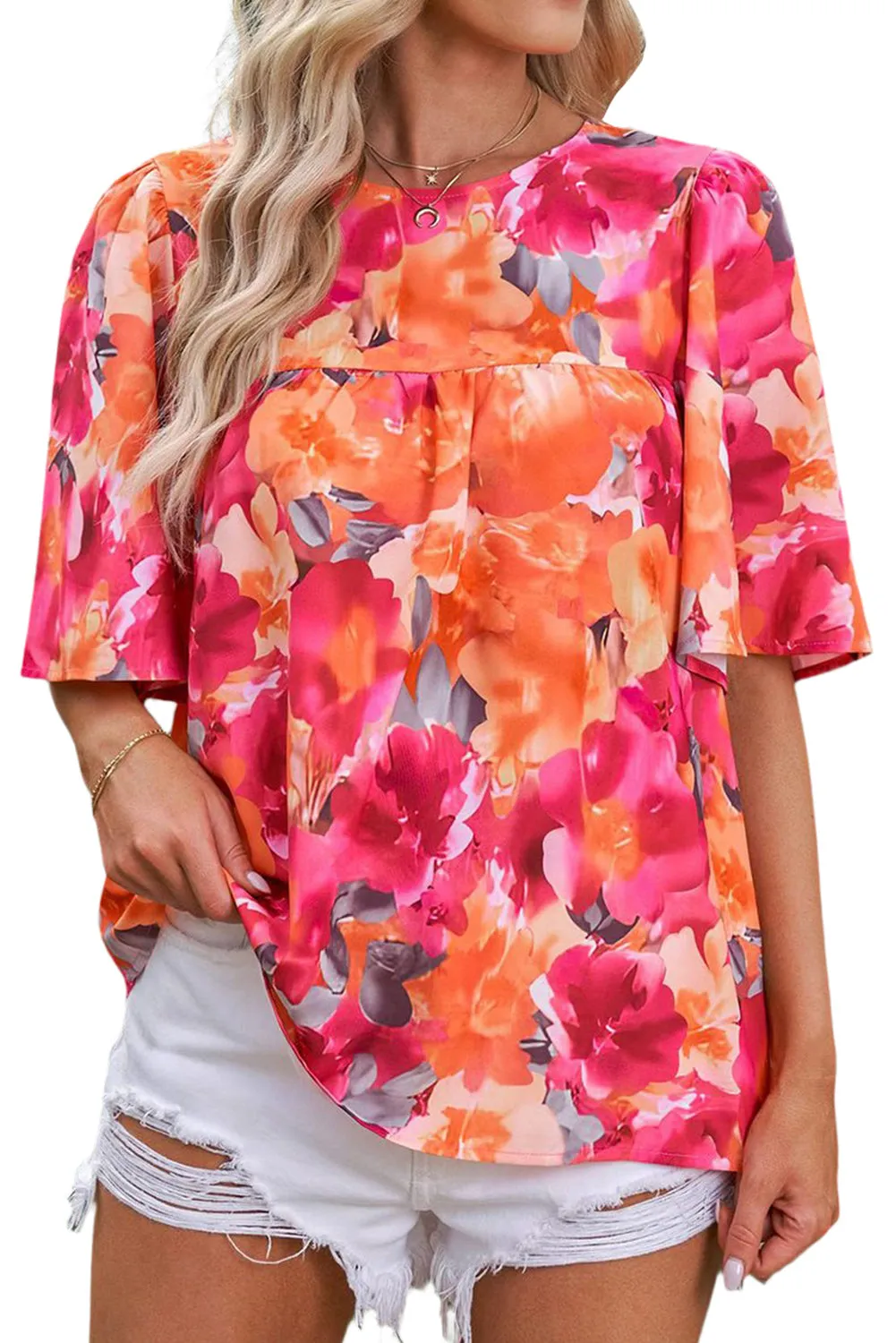 Floral Print Wide Sleeve Blouse