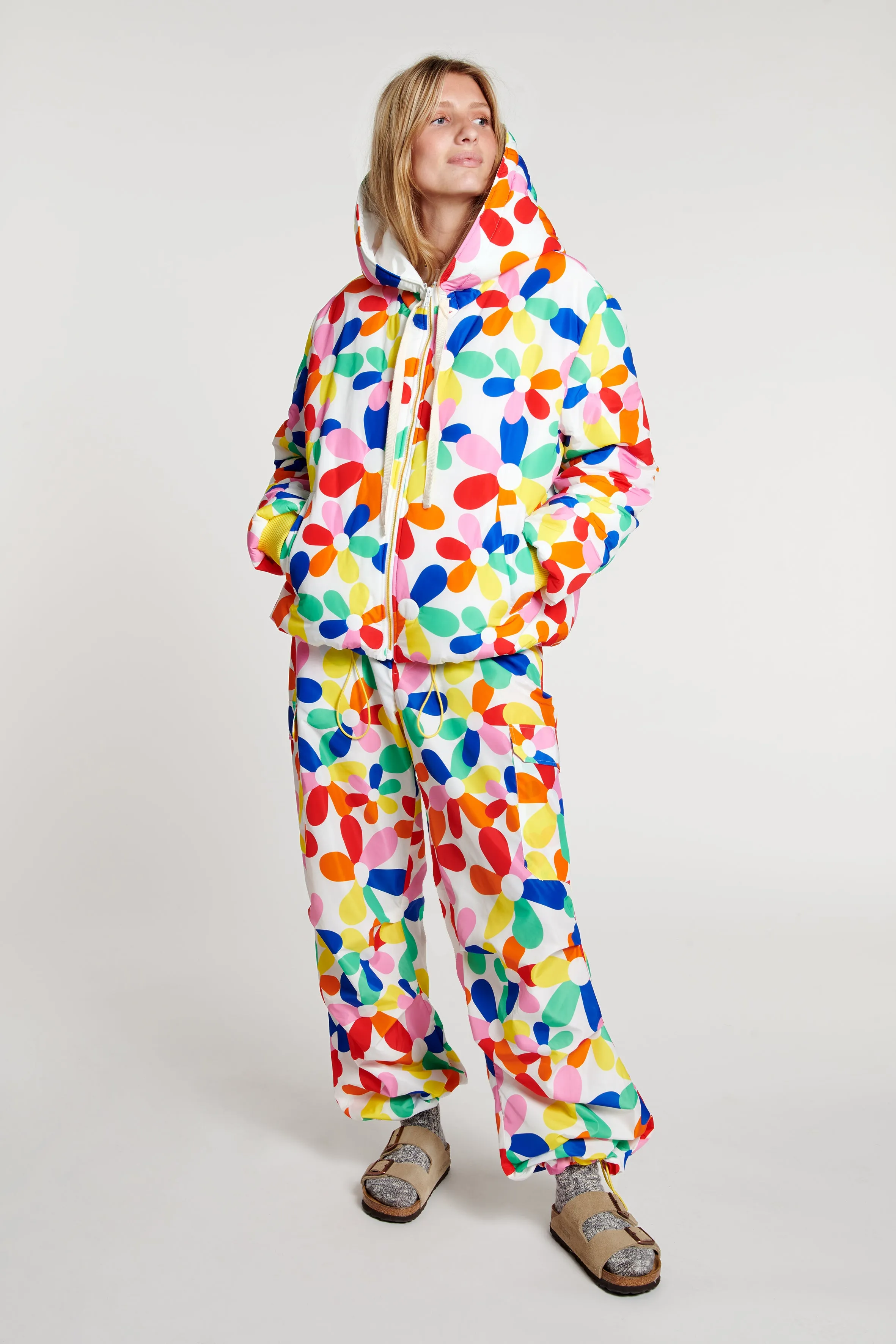 Flower Print Quilted Hoodie