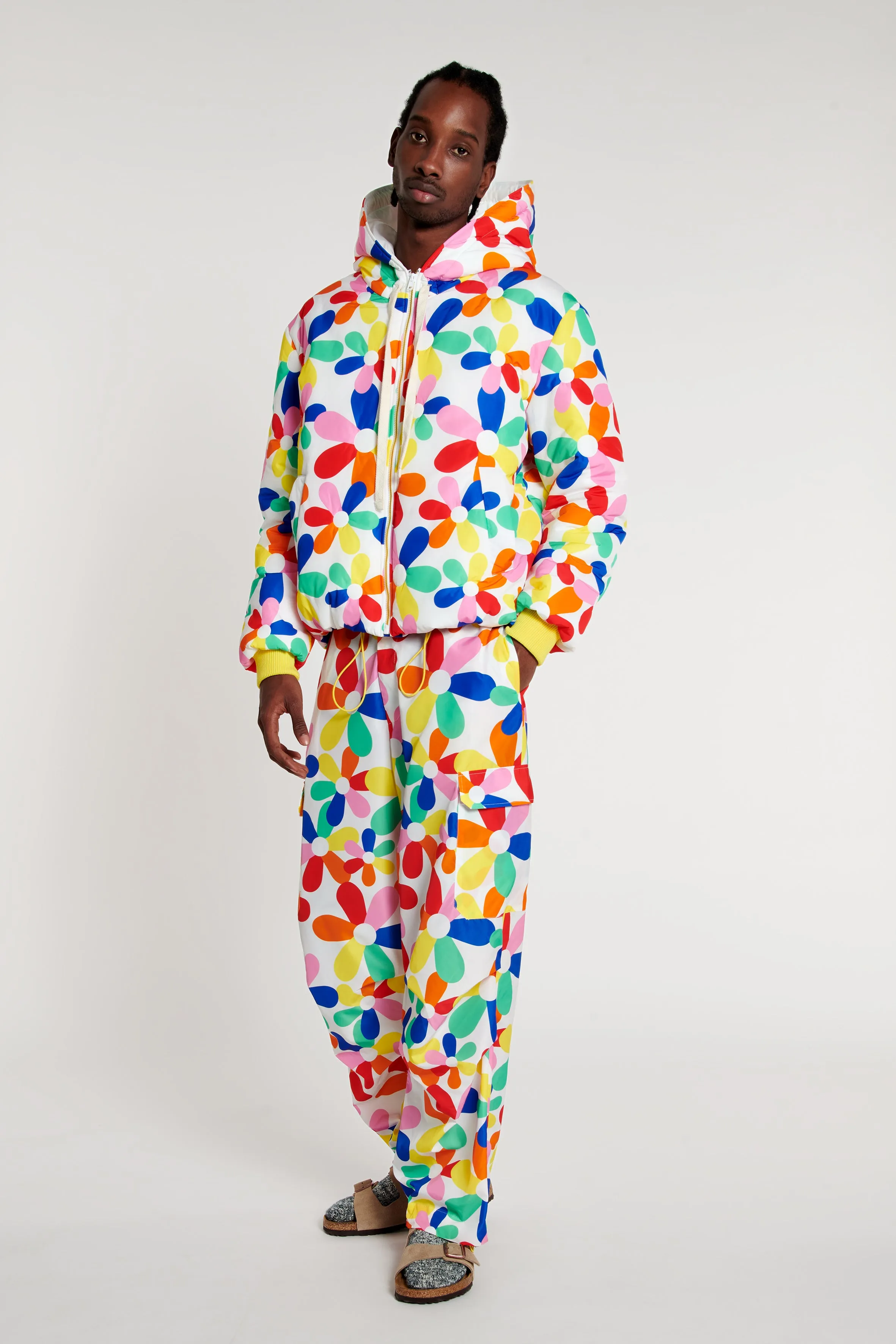 Flower Print Quilted Hoodie