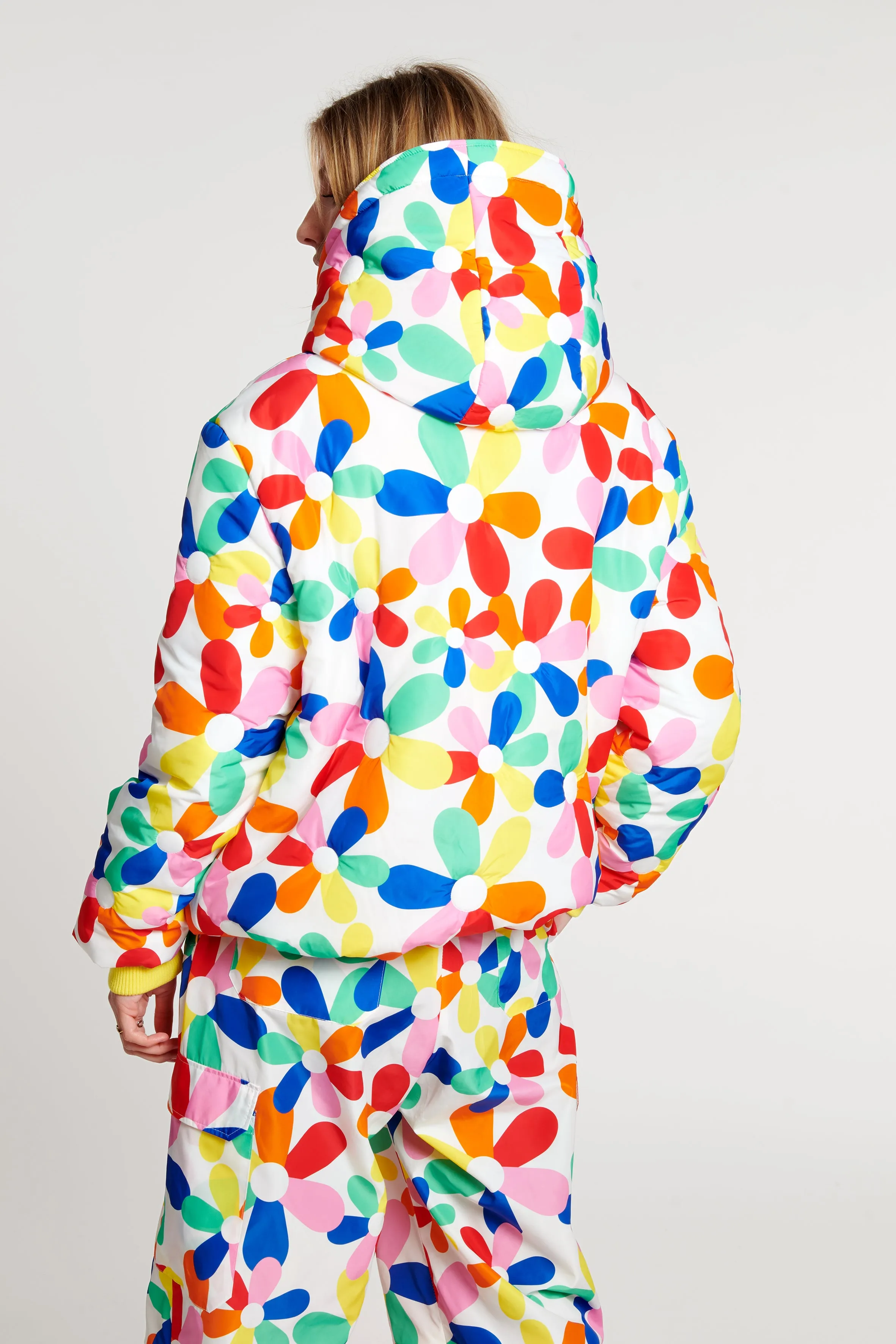 Flower Print Quilted Hoodie