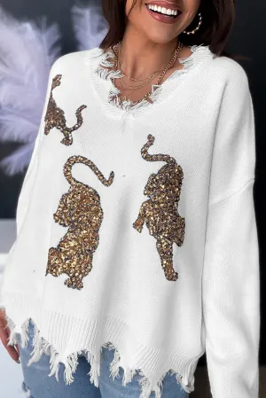 Frayed Sequin Tiger Sweater