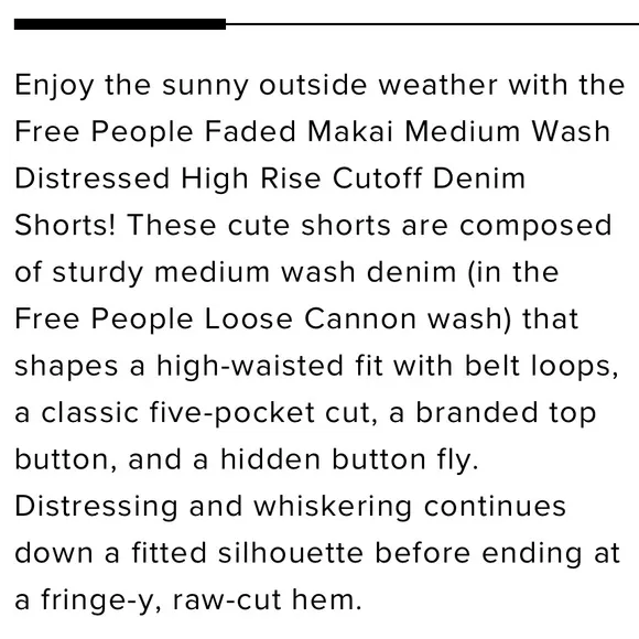 FREE PEOPLE ❤️‍🔥 MAKAI CUT OFF SHORTS IN LOOSE CANNON