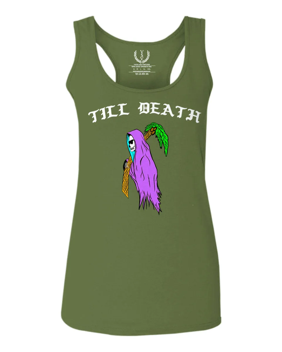 Front Good Vibe Summer Palm Graphic Til Death Cool Bones Surf Society  women's Tank Top sleeveless Racerback