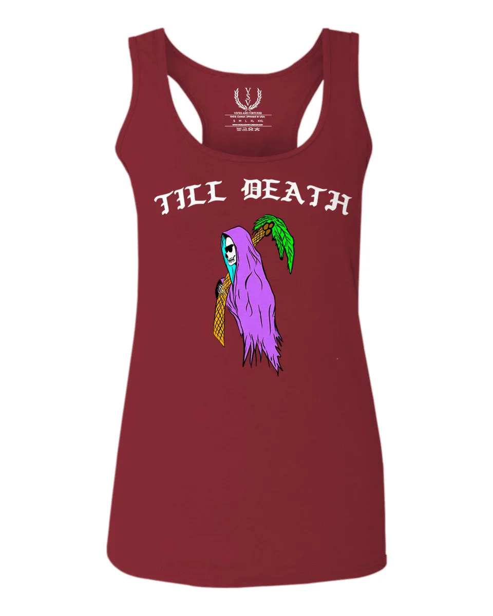 Front Good Vibe Summer Palm Graphic Til Death Cool Bones Surf Society  women's Tank Top sleeveless Racerback