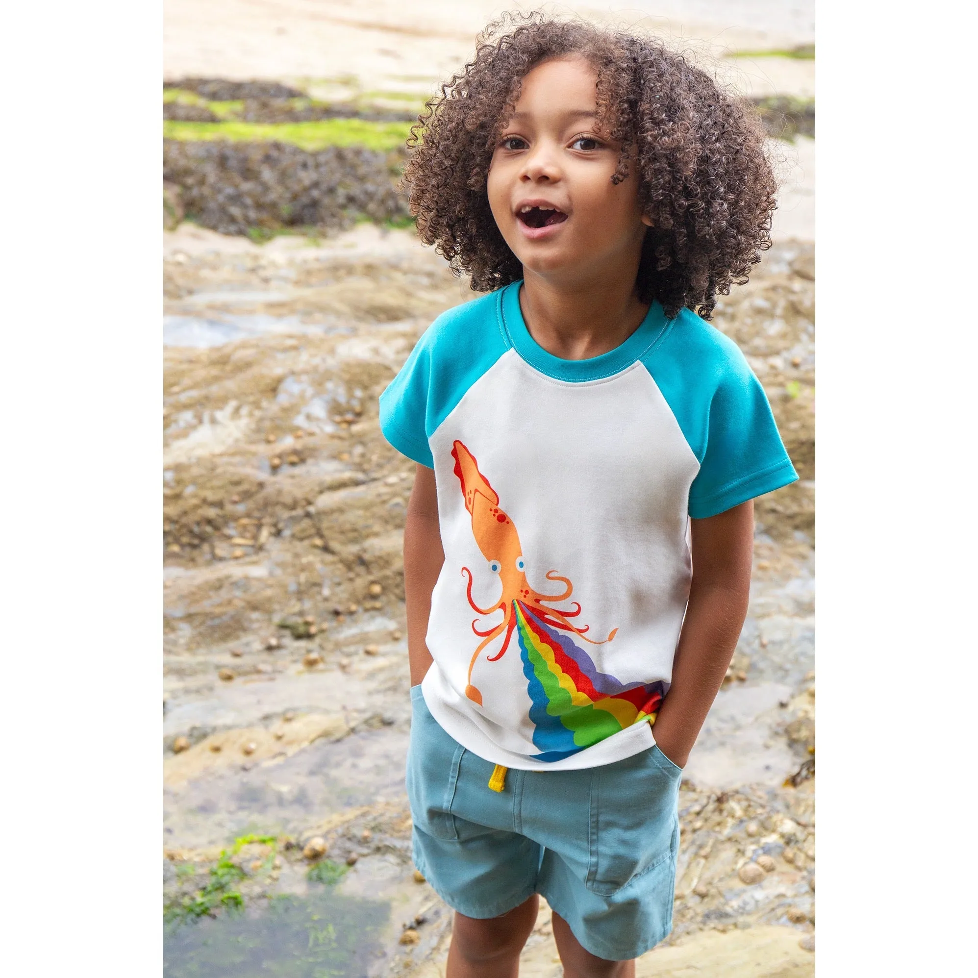 Frugi Robbie Raglan Squid T-Shirt Pn6we