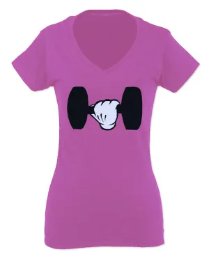 Funny Cool Workout weigths Lift Cartoon Glove Dumbells Dumbell For Women V neck fitted T Shirt