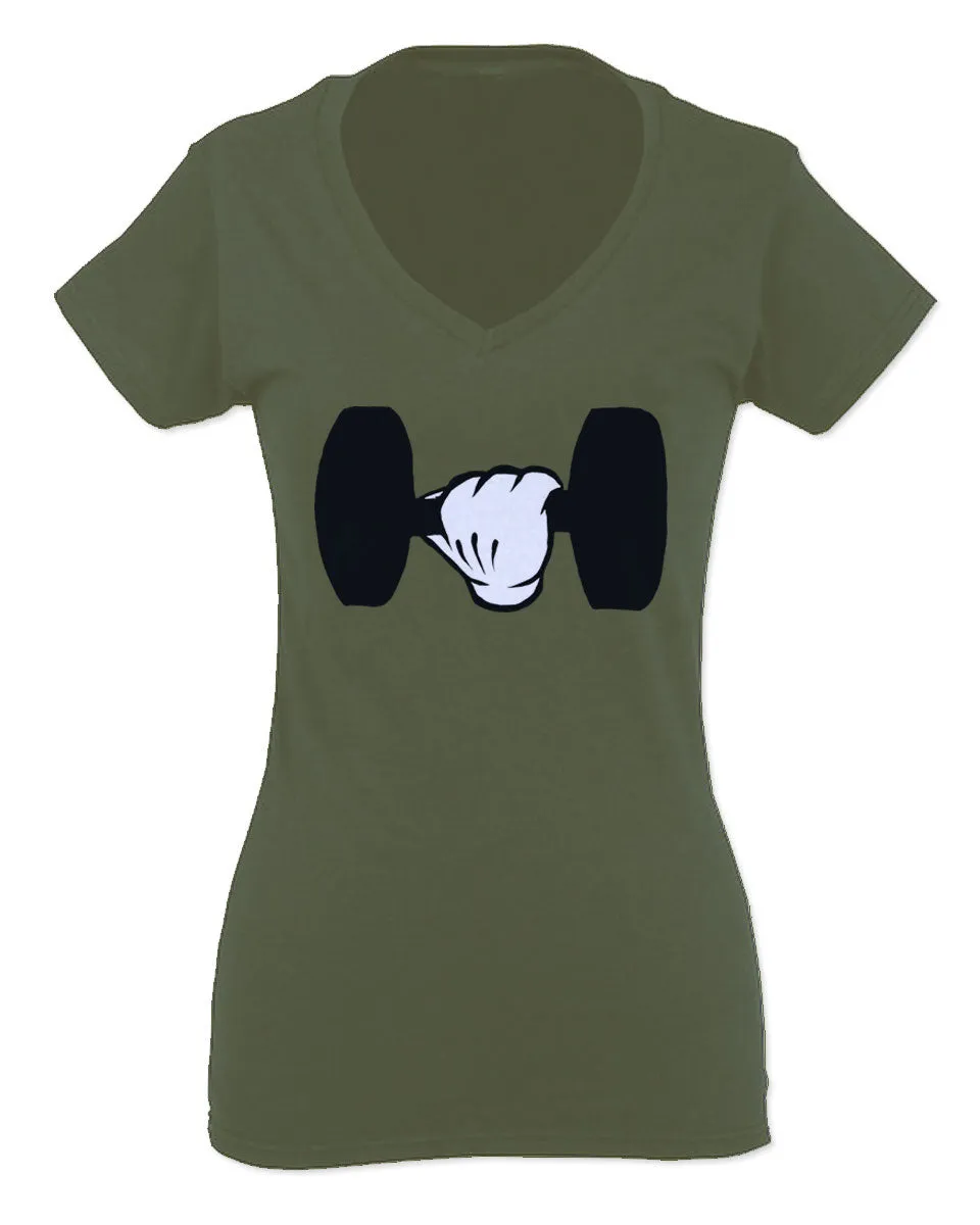 Funny Cool Workout weigths Lift Cartoon Glove Dumbells Dumbell For Women V neck fitted T Shirt