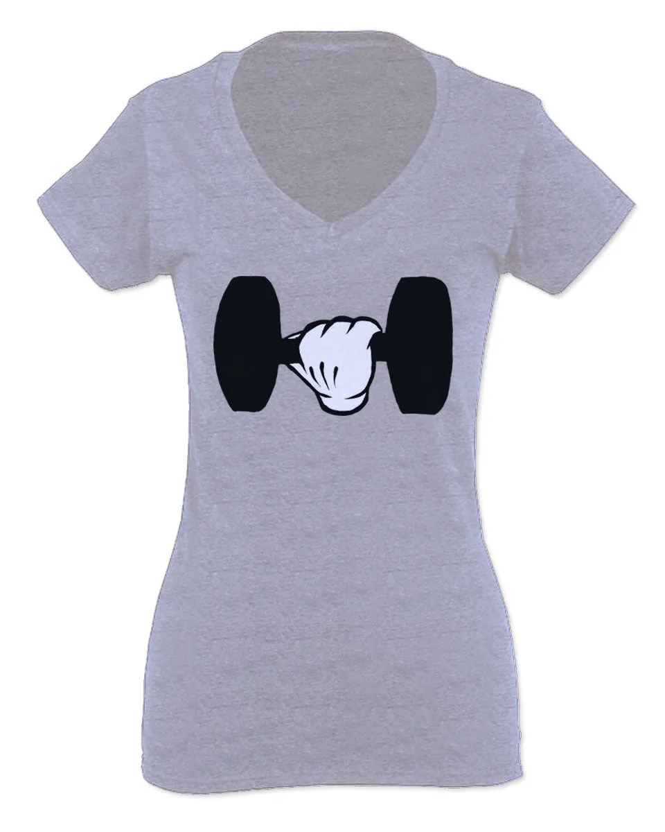 Funny Cool Workout weigths Lift Cartoon Glove Dumbells Dumbell For Women V neck fitted T Shirt