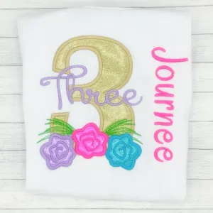 Girls Birthday Shirt w/ Flowers (age 1-9)
