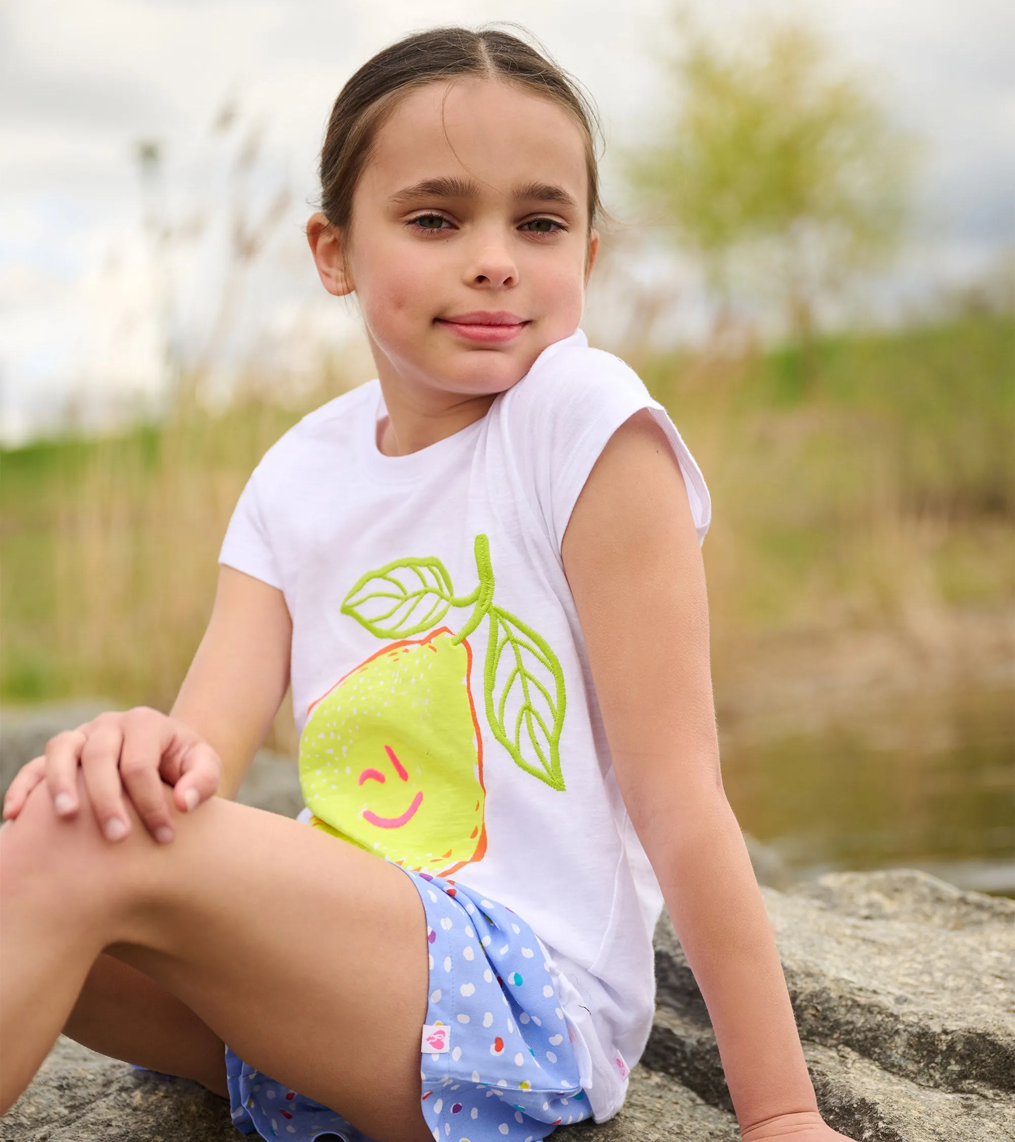 Girls Happy Lemon Tie Front T-Shirt