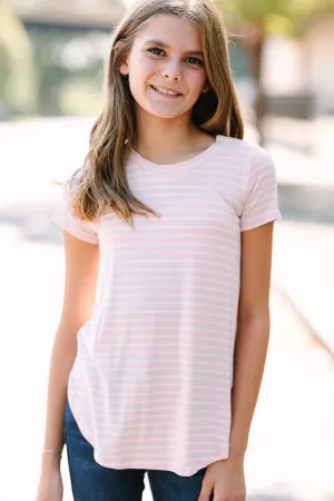 Girls: Let's Meet Later Pink and Ivory Striped Top