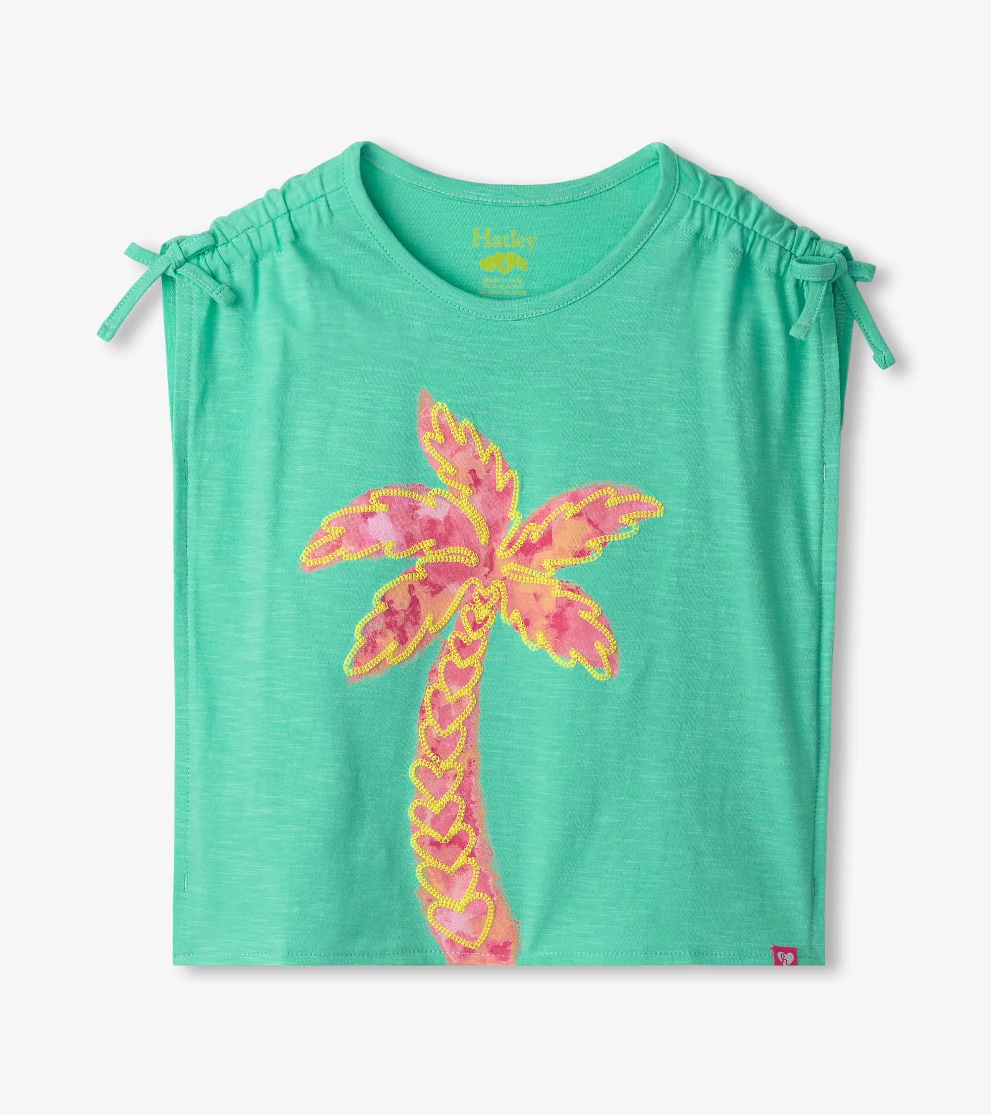 Girls Palm Tree Cinched Shoulder Top
