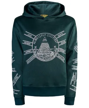 God First Affirmation Hoodie With Rhinestone Design - Forest Green