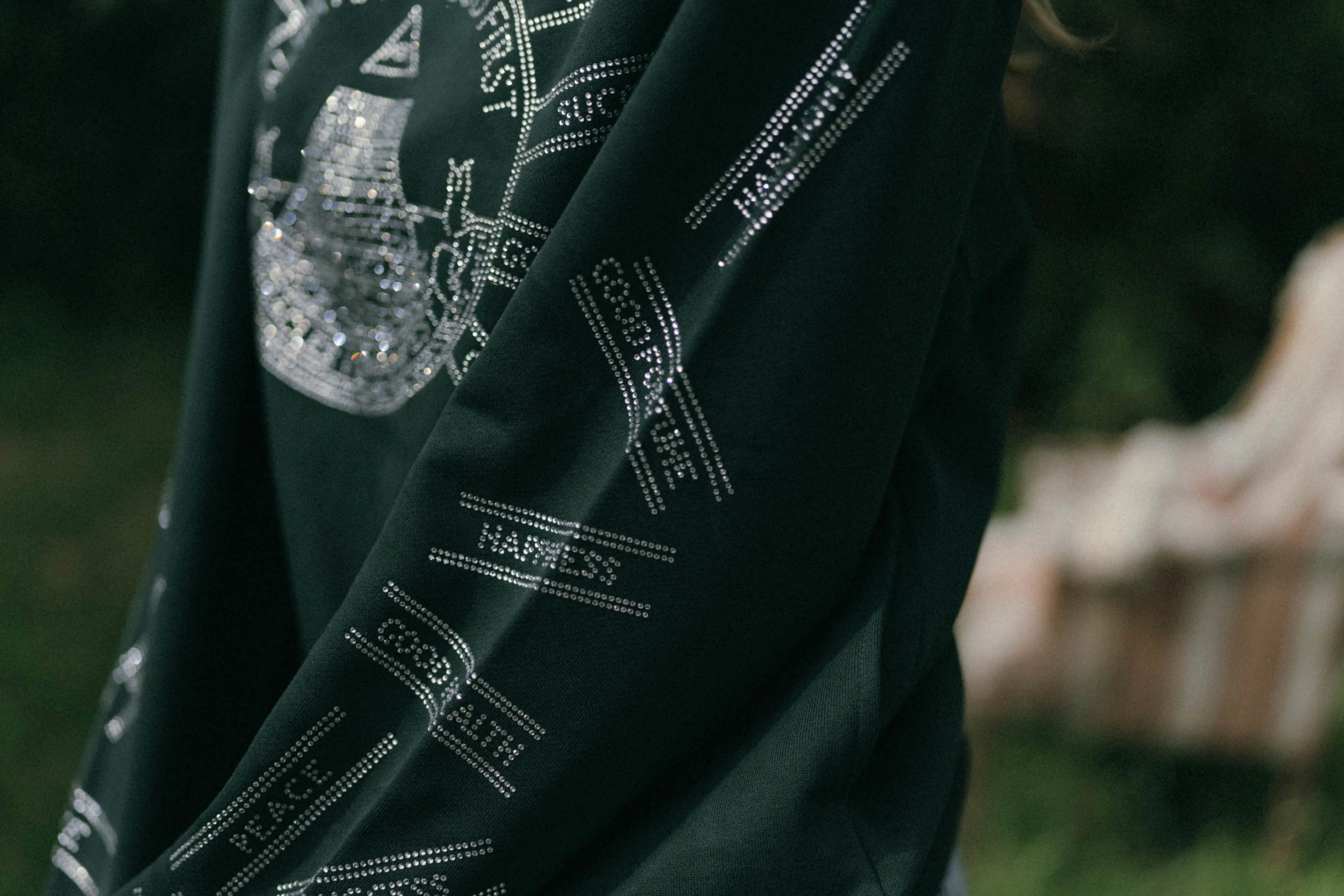 God First Affirmation Hoodie With Rhinestone Design - Forest Green