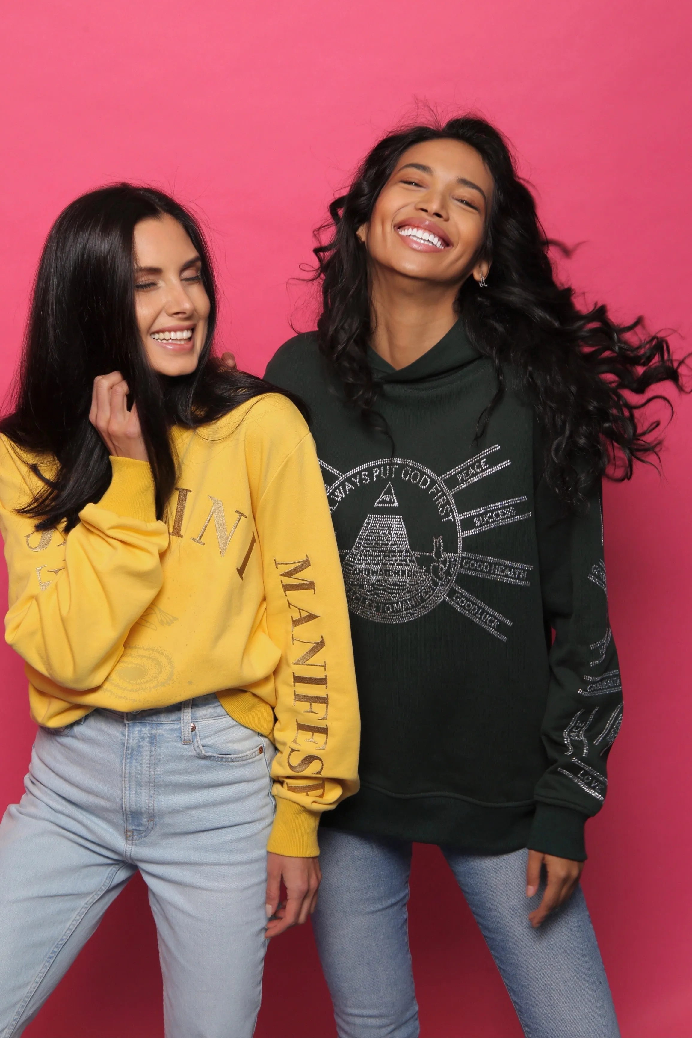 God First Affirmation Hoodie With Rhinestone Design - Forest Green