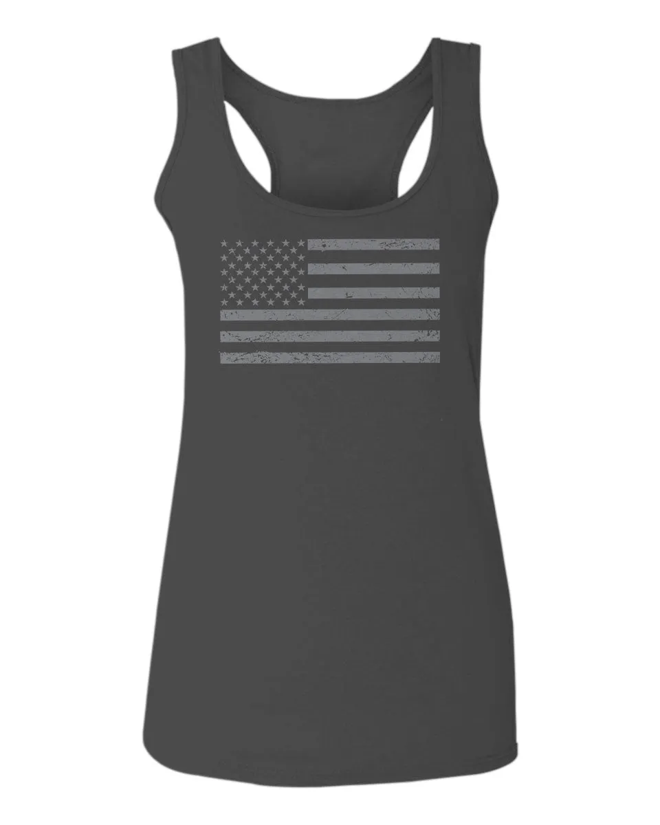 Gray America USA Patriotic American United States Vintage Flag  women's Tank Top sleeveless Racerback