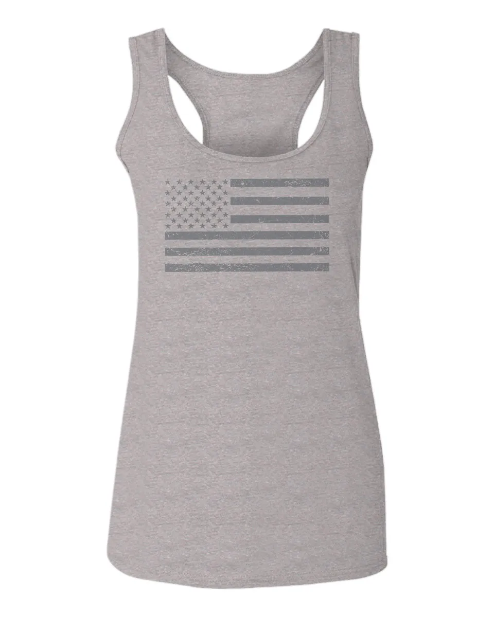 Gray America USA Patriotic American United States Vintage Flag  women's Tank Top sleeveless Racerback
