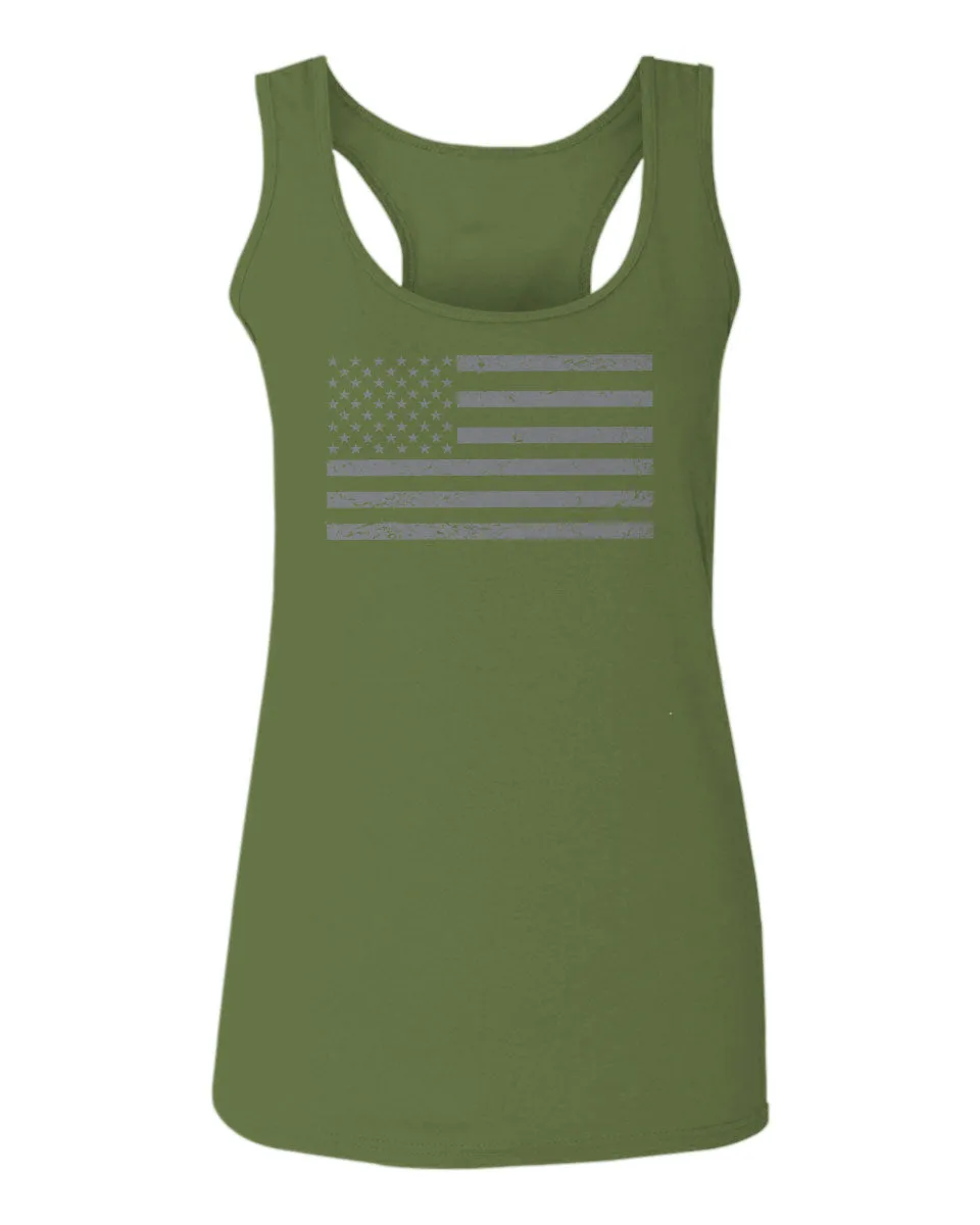 Gray America USA Patriotic American United States Vintage Flag  women's Tank Top sleeveless Racerback
