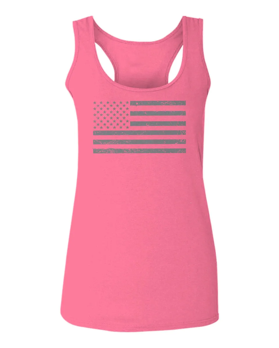 Gray America USA Patriotic American United States Vintage Flag  women's Tank Top sleeveless Racerback