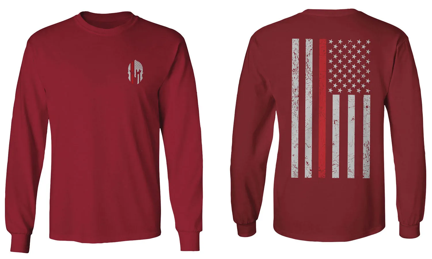 Greek Helmet America Support Thin Red Line Fonts Firefighter mens Long sleeve t shirt