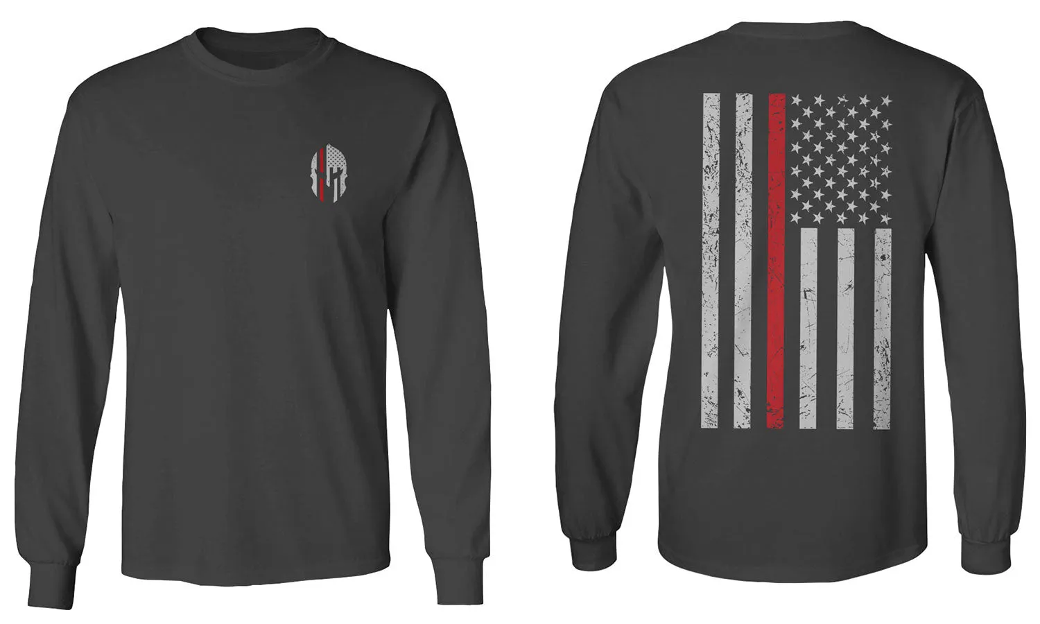Greek Helmet America Support Thin Red Line Fonts Firefighter mens Long sleeve t shirt