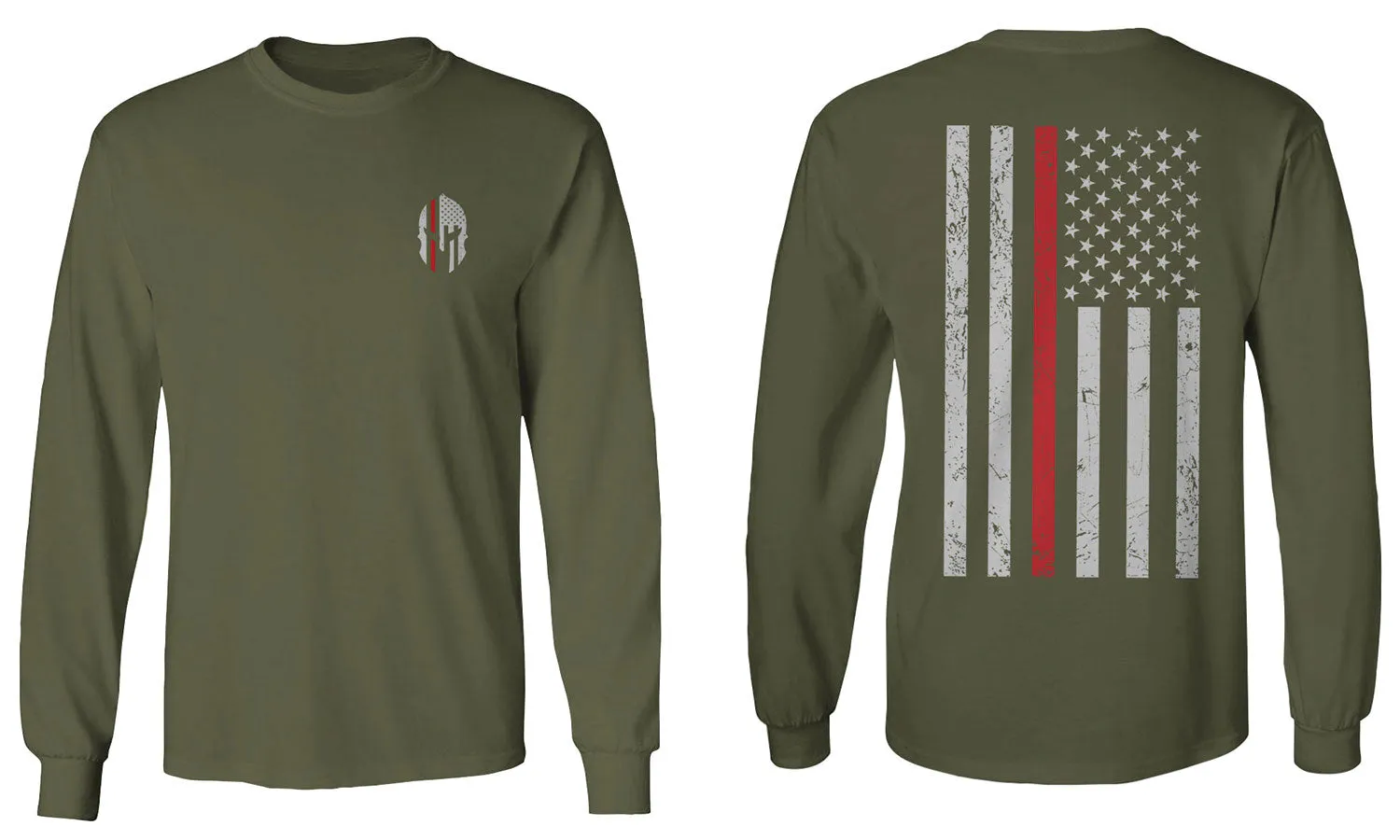 Greek Helmet America Support Thin Red Line Fonts Firefighter mens Long sleeve t shirt