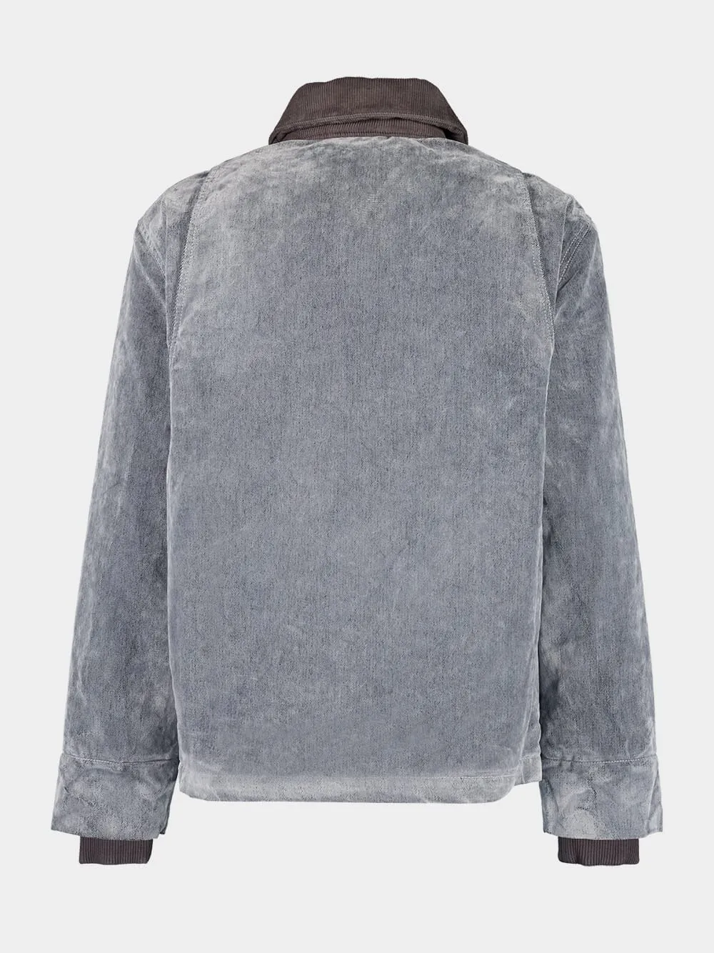 Grey Peach-Washed Embroidered Denim Jacket