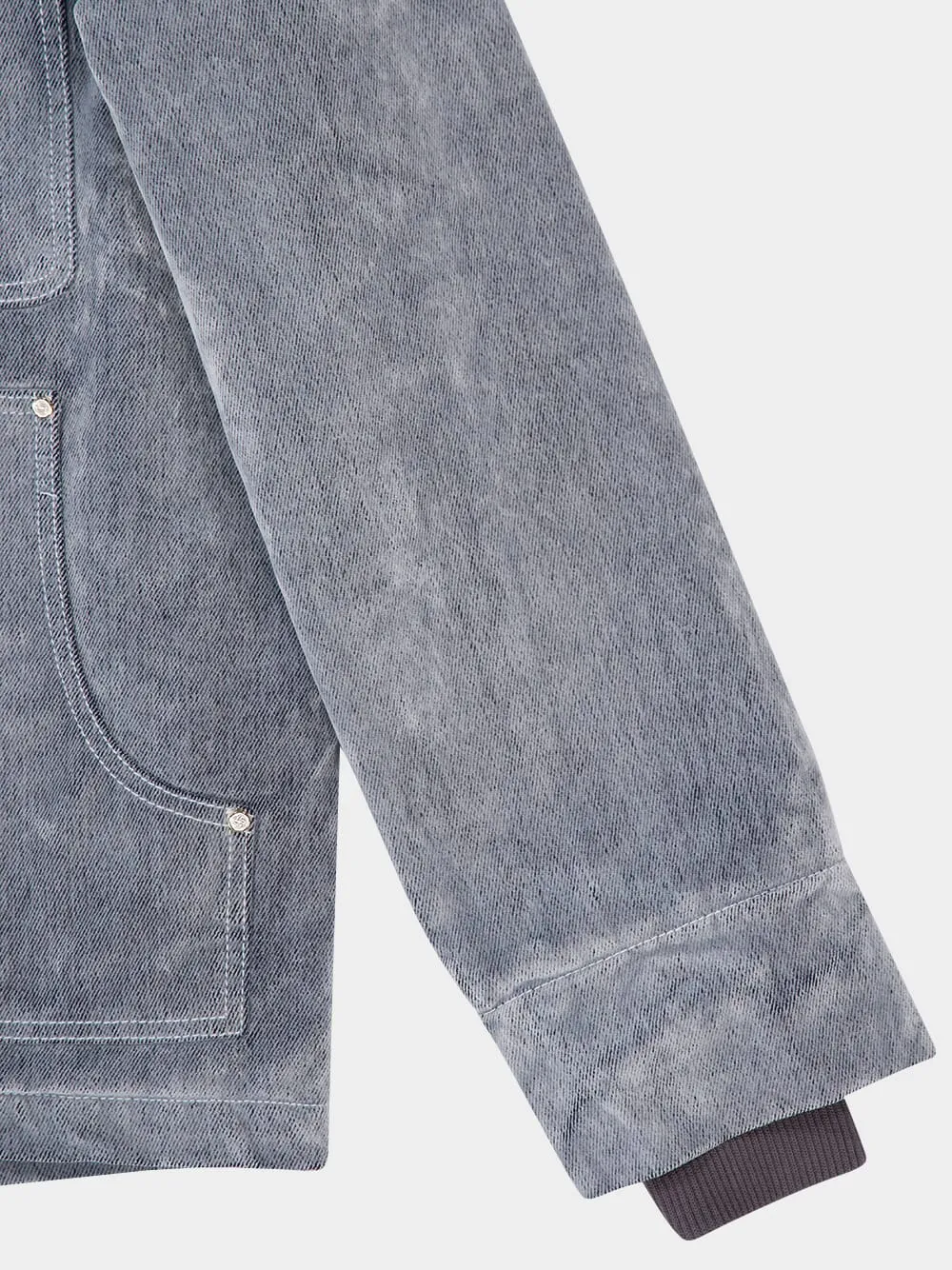 Grey Peach-Washed Embroidered Denim Jacket
