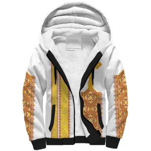 Habesha Motifs Ethiopia Sherpa Hoodie Tilet White Gold LT7