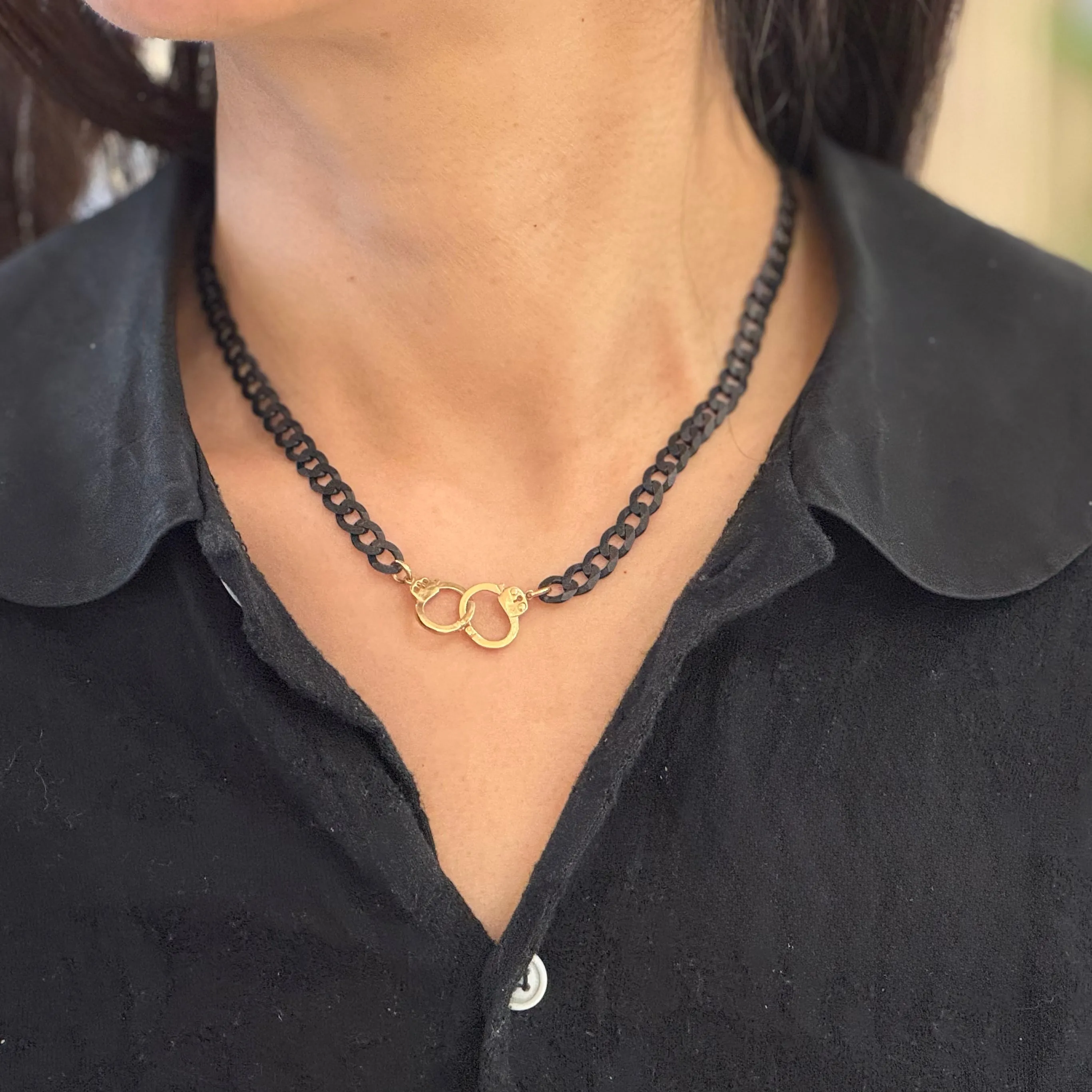 Handcuff Rhodium Plated Curb Chain Necklace