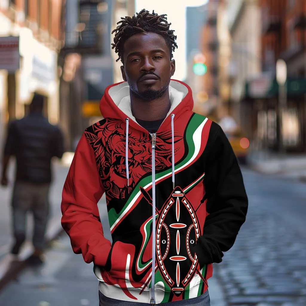 Happy Jamhuri Day Kenya Zip Hoodie Kenyan Lion and Maasai Shield LT9