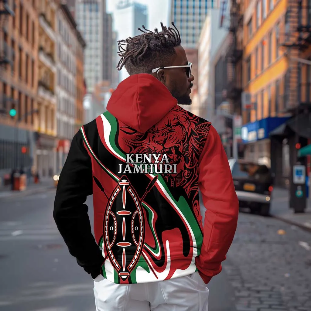 Happy Jamhuri Day Kenya Zip Hoodie Kenyan Lion and Maasai Shield LT9