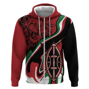 Happy Jamhuri Day Kenya Zip Hoodie Kenyan Lion and Maasai Shield LT9