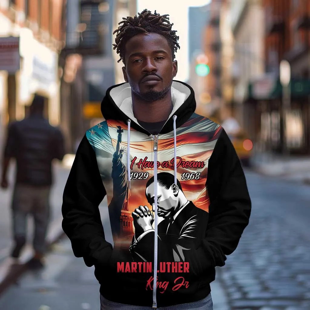 Happy MLK Day Zip Hoodie Black Americans Leaders I Have a Dream LT18