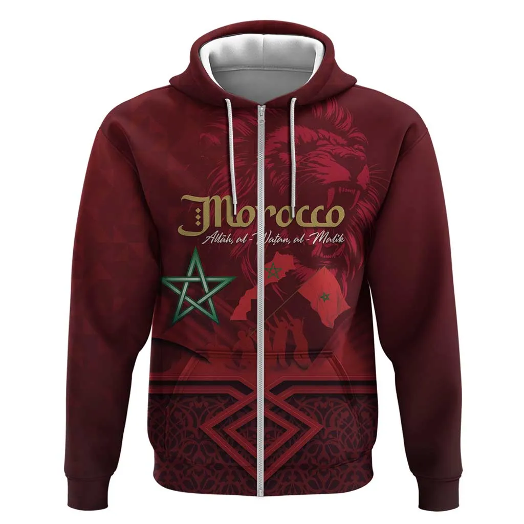 Happy Proclamation of Independence of Morocco Zip Hoodie Barbary Lion's Roar - Fight for Free and Peace LT03