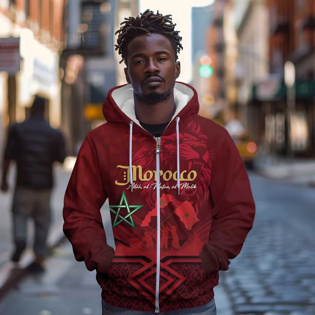 Happy Proclamation of Independence of Morocco Zip Hoodie Barbary Lion's Roar - Fight for Free and Peace LT03