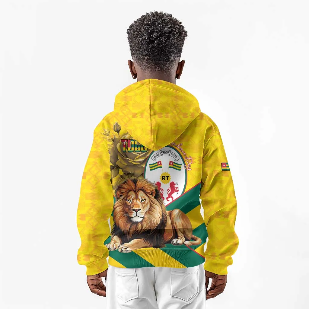 Happy Togo Independence Day Kid Hoodie Lion With Coat Of Arms - Kente Pattern LT15
