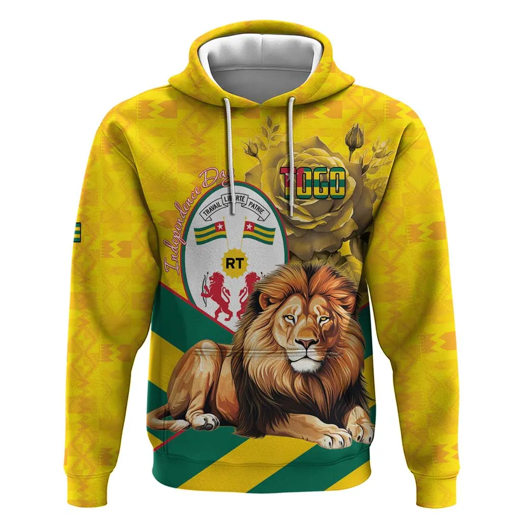 Happy Togo Independence Day Zip Hoodie Lion With Coat Of Arms - Kente Pattern LT15