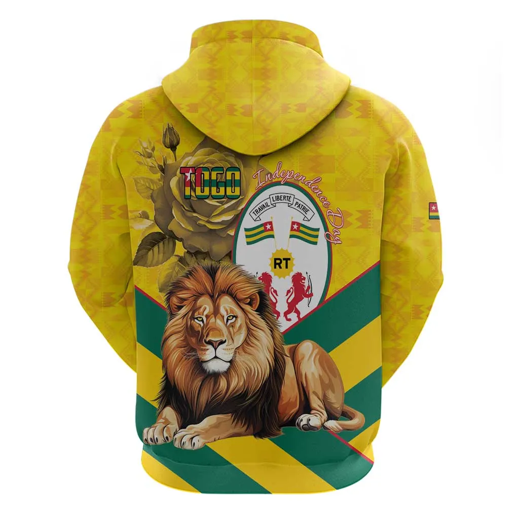 Happy Togo Independence Day Zip Hoodie Lion With Coat Of Arms - Kente Pattern LT15