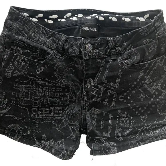 Harry Potter Marauder's Map Print &quot;I Solemnly Swear&quot; Denim Shorts