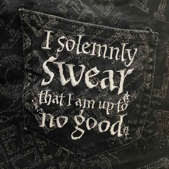 Harry Potter Marauder's Map Print &quot;I Solemnly Swear&quot; Denim Shorts