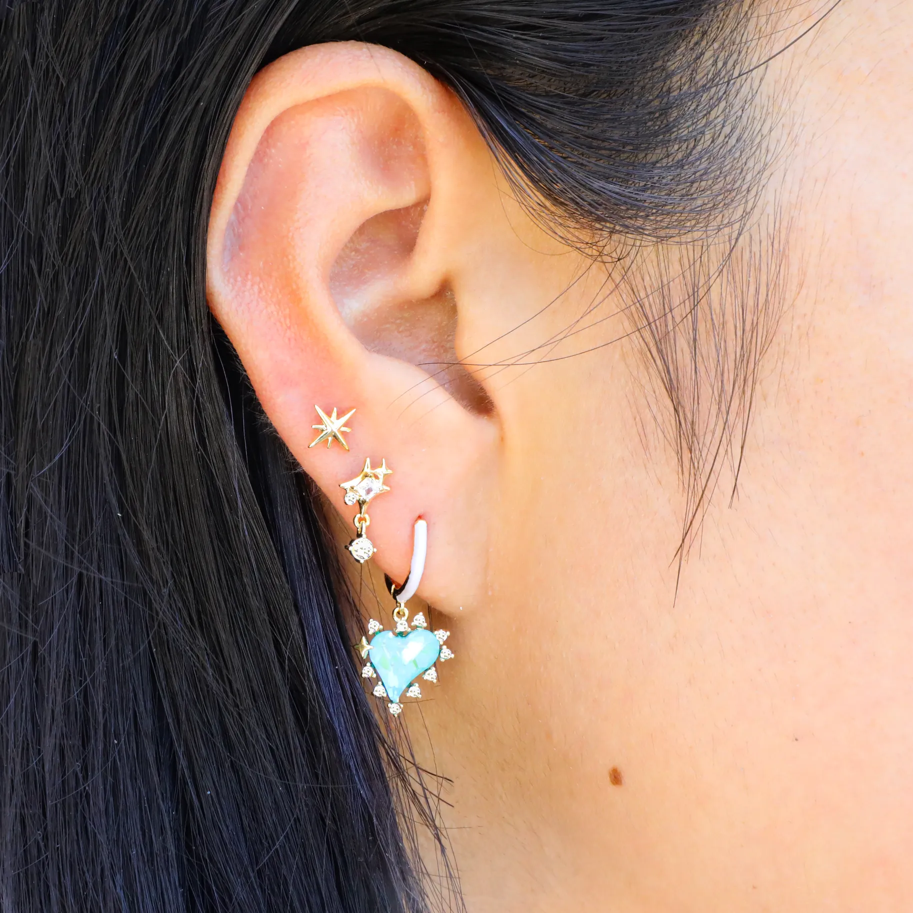 Heart Stud Hoop Earring Set