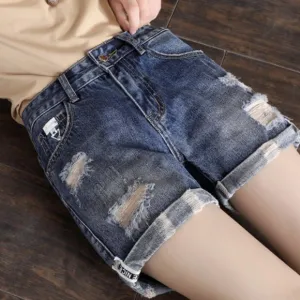 High waist denim shorts women loose