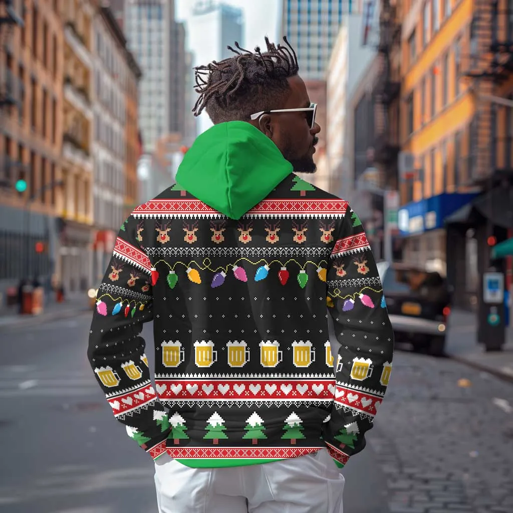 Ho Ho Ho Hold My Beer Santa Afro Zip Hoodie Christmas Beer DT03