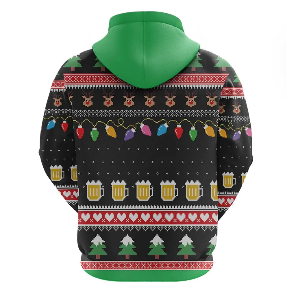 Ho Ho Ho Hold My Beer Santa Afro Zip Hoodie Christmas Beer DT03