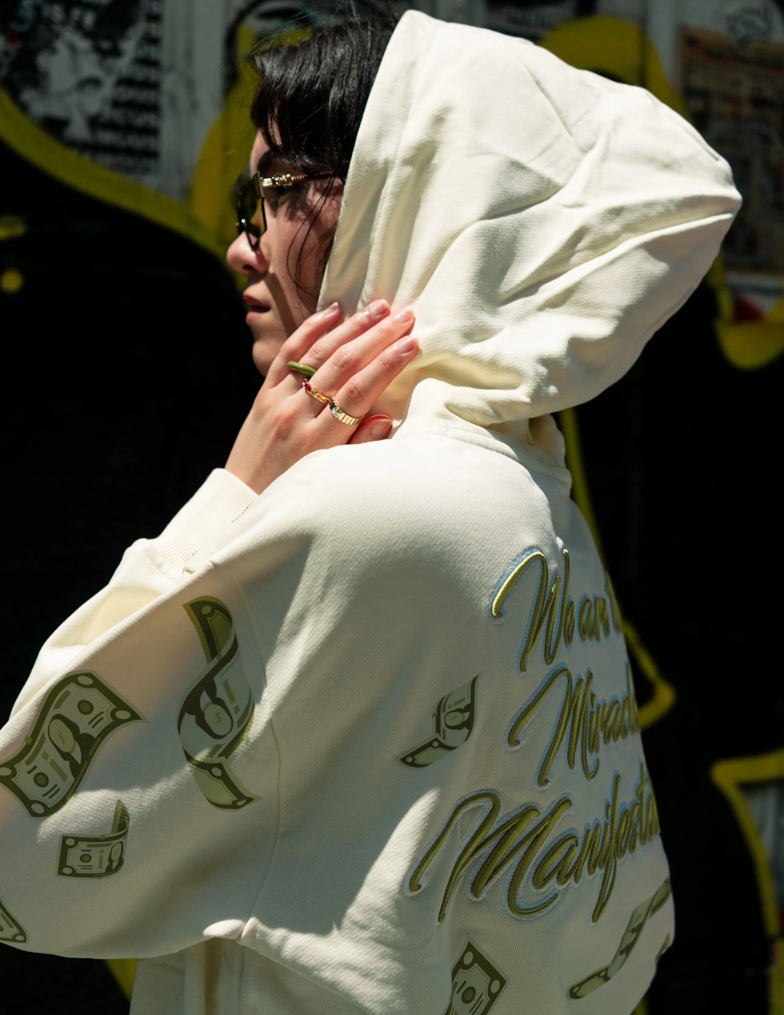 ‘Hoodie Nation’ Rhinestone Affirmation Hoodie - Sand