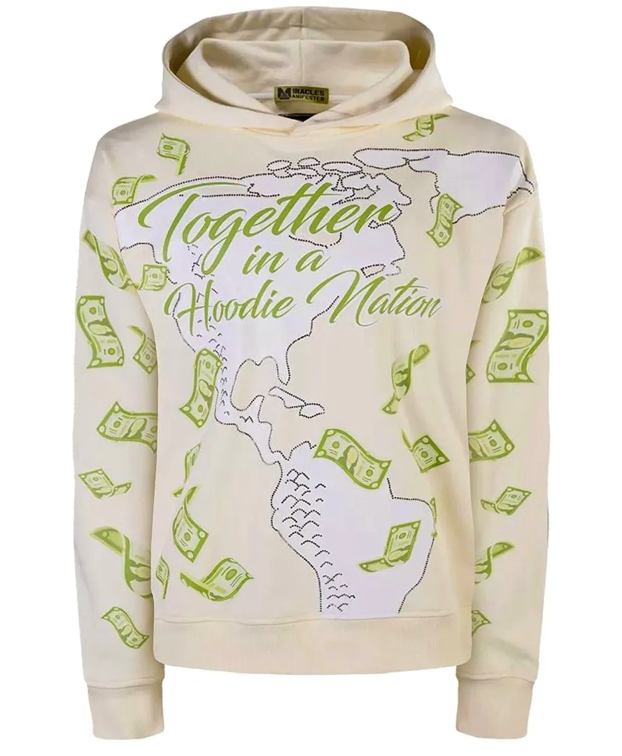 ‘Hoodie Nation’ Rhinestone Affirmation Hoodie - Sand